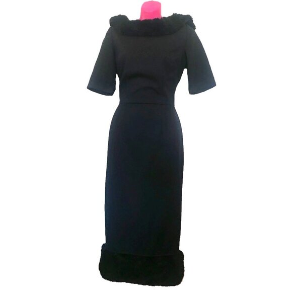 collectif Black fur Juliette Pencil Dress size small 1950s style pin up - Picture 5 of 8